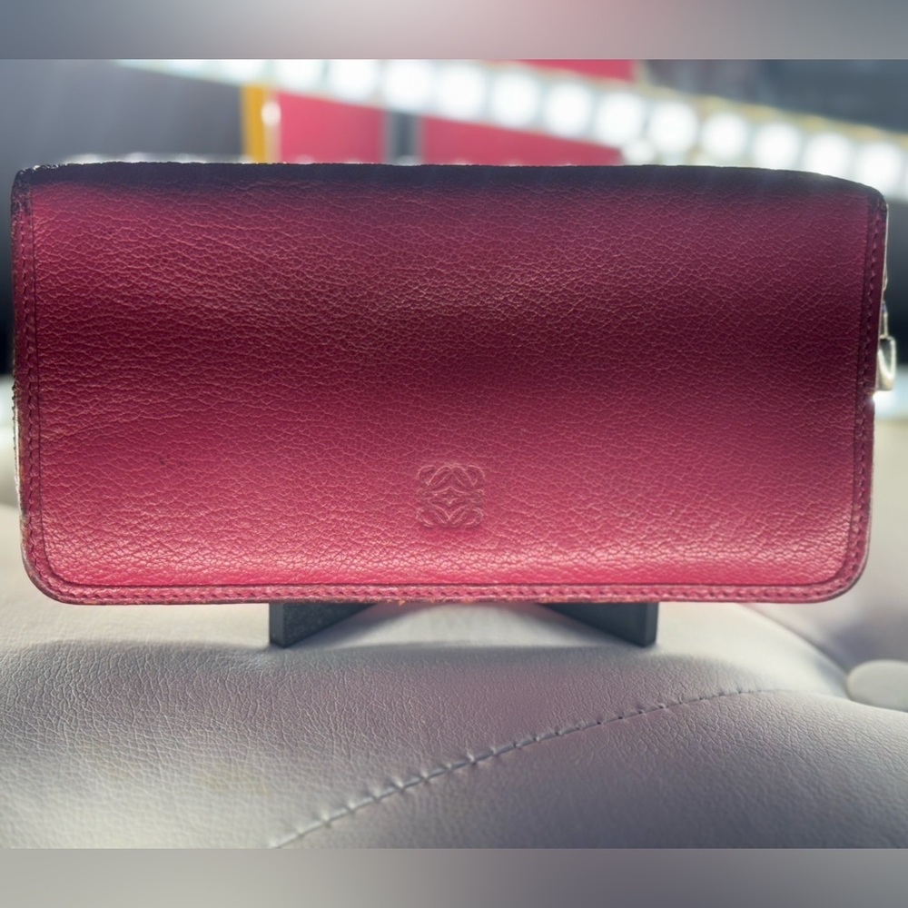 Authentic Preloved Loewe Leather Wallet Logo Deep berry Color